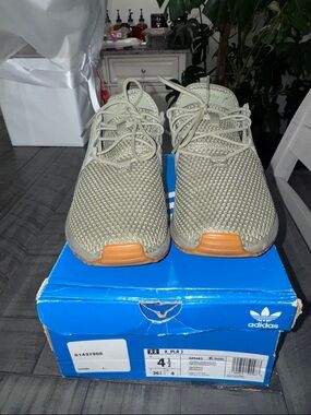 adidas Olive Knit Sneakers with Gum Toe Accents